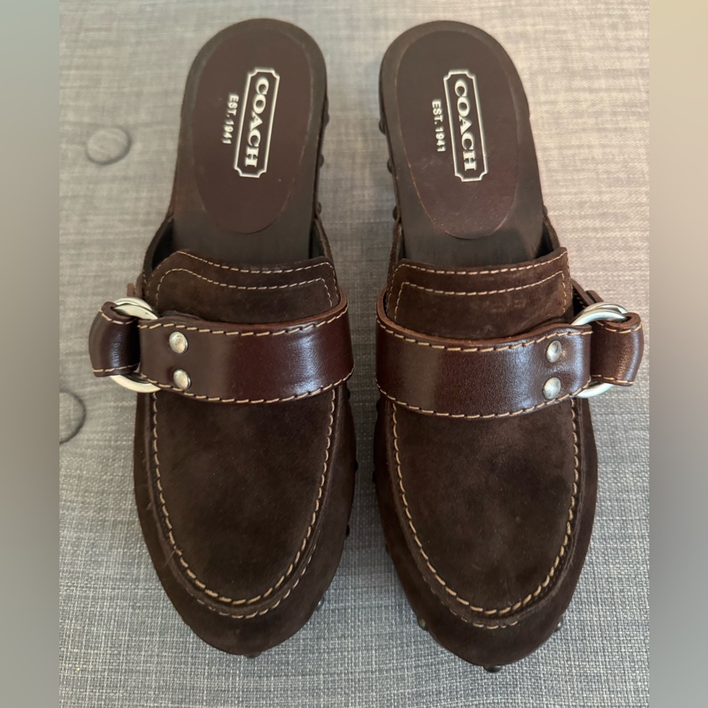 Coach Raina Dark Brown Wooden Mules